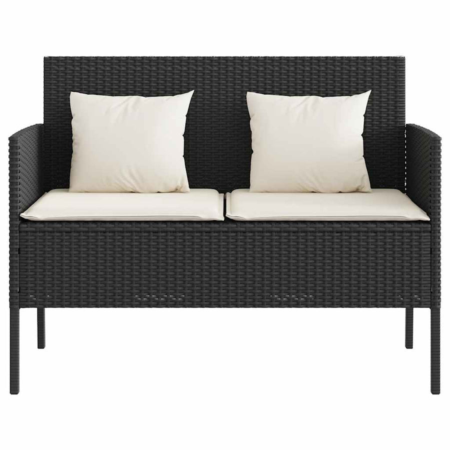 Tuinbank Met Kussens Poly Rattan Zwart En Crème