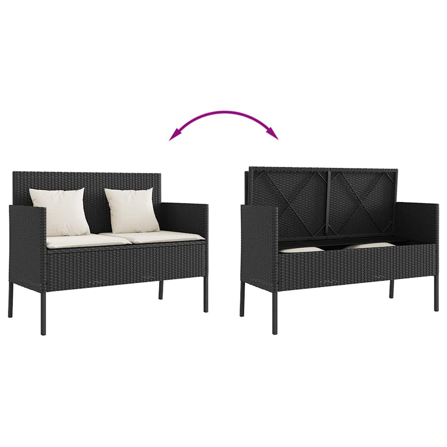 Tuinbank Met Kussens Poly Rattan Zwart En Crème