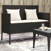 Tuinbank poly rattan zwart crème met kussens