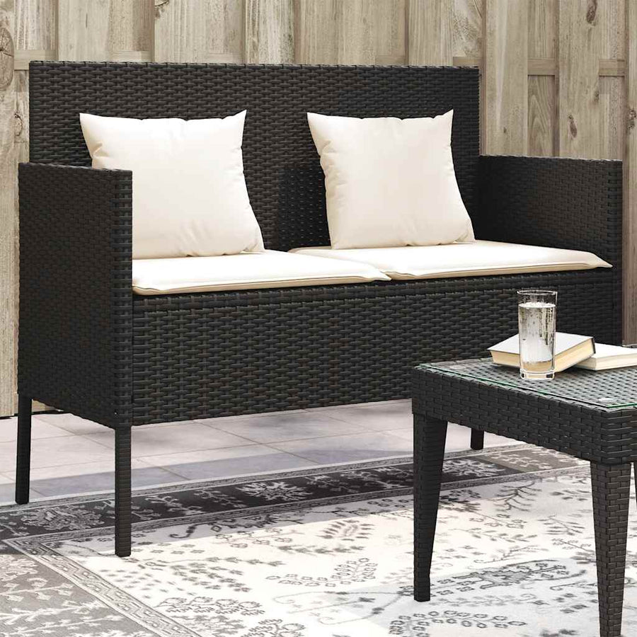 Tuinbank Met Kussens Poly Rattan Zwart En Crème