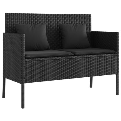 Tuinbank Met Kussens Poly Rattan Zwart
