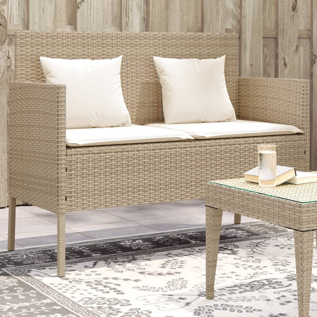 Tuinbank Met Kussens Poly Rattan Beige