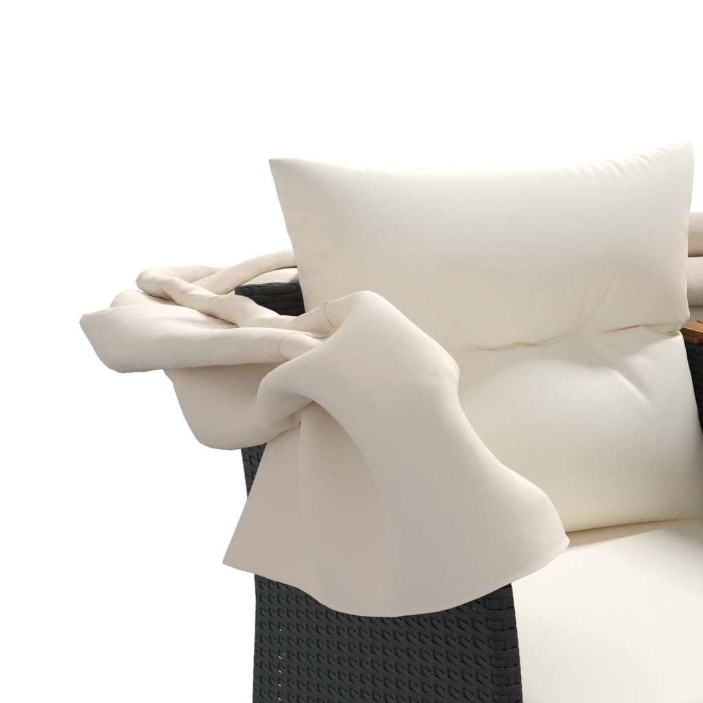 Tuinbank 2-Zits En Voetenbanken Poly Rattan Zwart met luifel