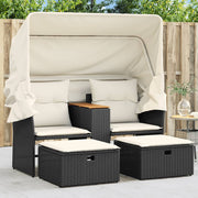 Tuinbank 2-zits poly rattan zwart met luifel