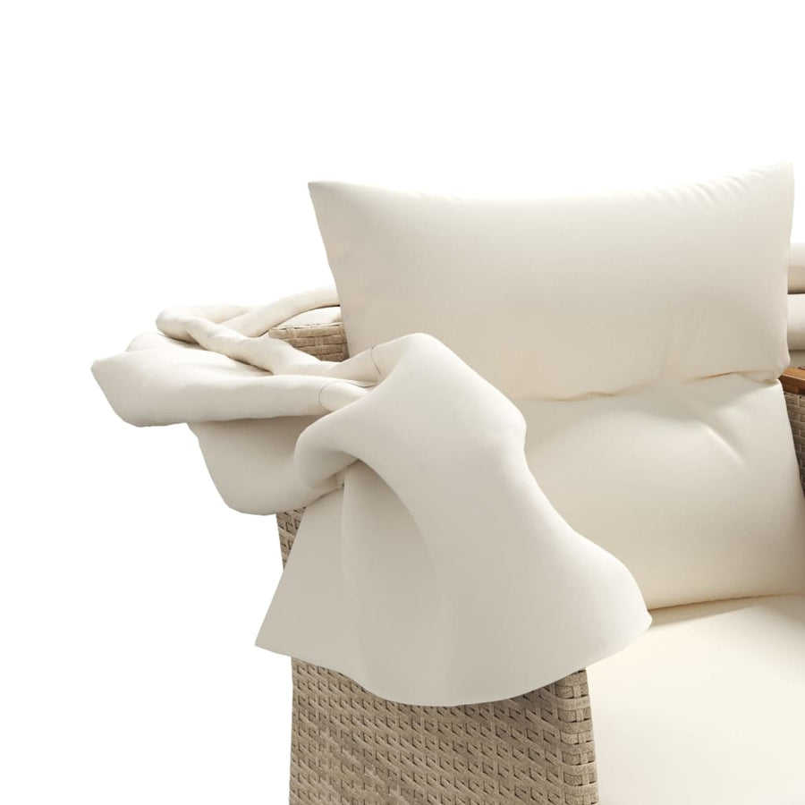 Tuinbank 2-Zits En Voetenbanken Poly Rattan Beige met luifel