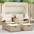 Tuinbank 2-Zits En Voetenbanken Poly Rattan Beige met luifel