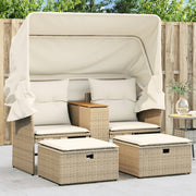 Tuinbank 2-zits poly rattan beige met luifel