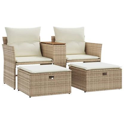 Tuinbank 2-Zits Met Voetenbanken Poly Rattan Beige zonder luifel