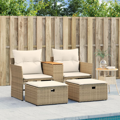 Tuinbank 2-Zits Met Voetenbanken Poly Rattan Beige zonder luifel