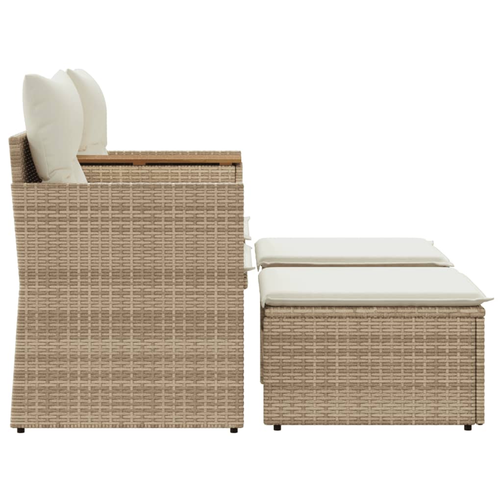 Tuinbank 2-Zits Met Voetenbanken Poly Rattan Beige zonder luifel