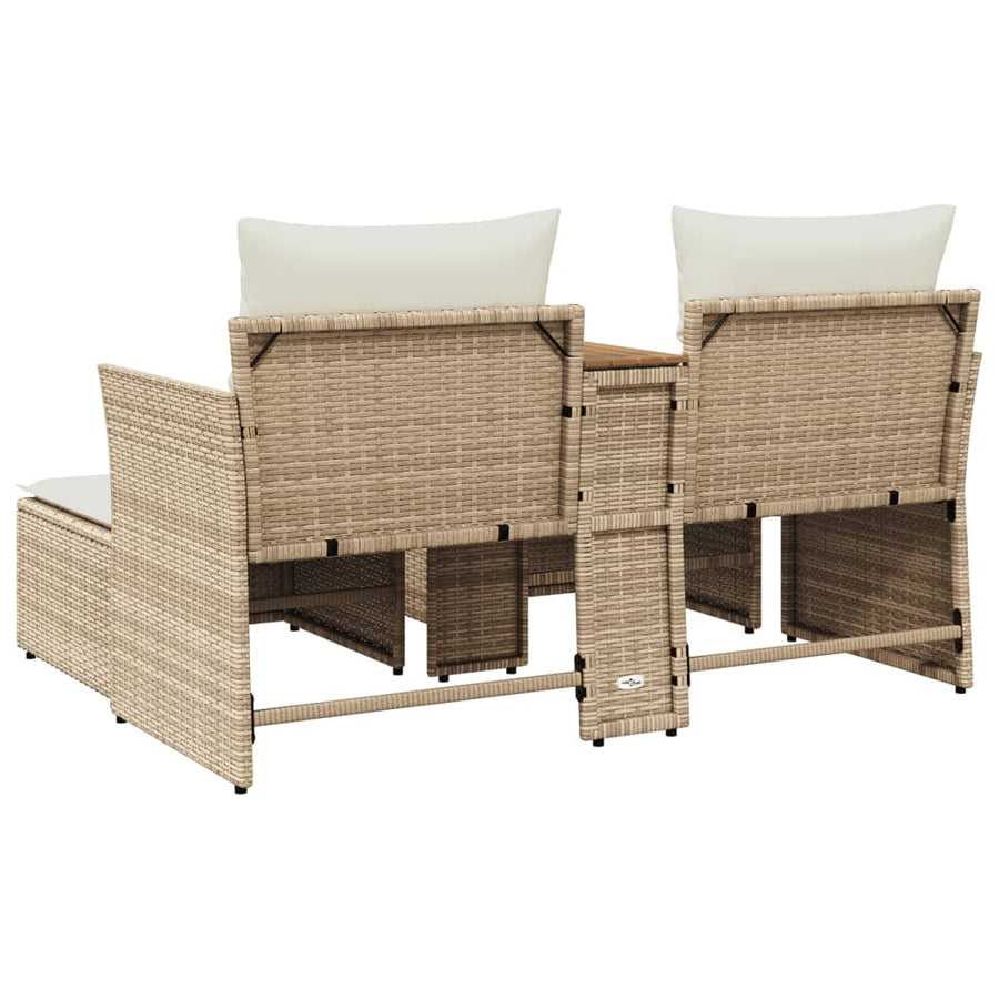 Tuinbank 2-Zits Met Voetenbanken Poly Rattan Beige zonder luifel