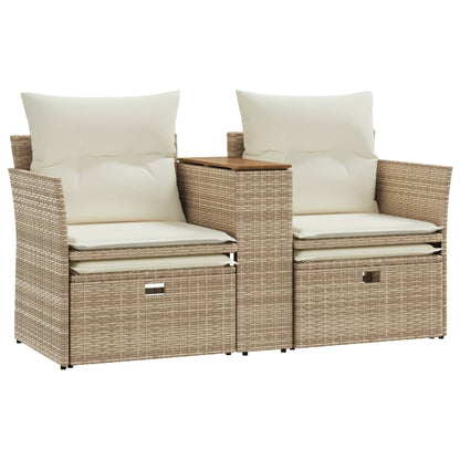 Tuinbank 2-Zits Met Voetenbanken Poly Rattan Beige zonder luifel