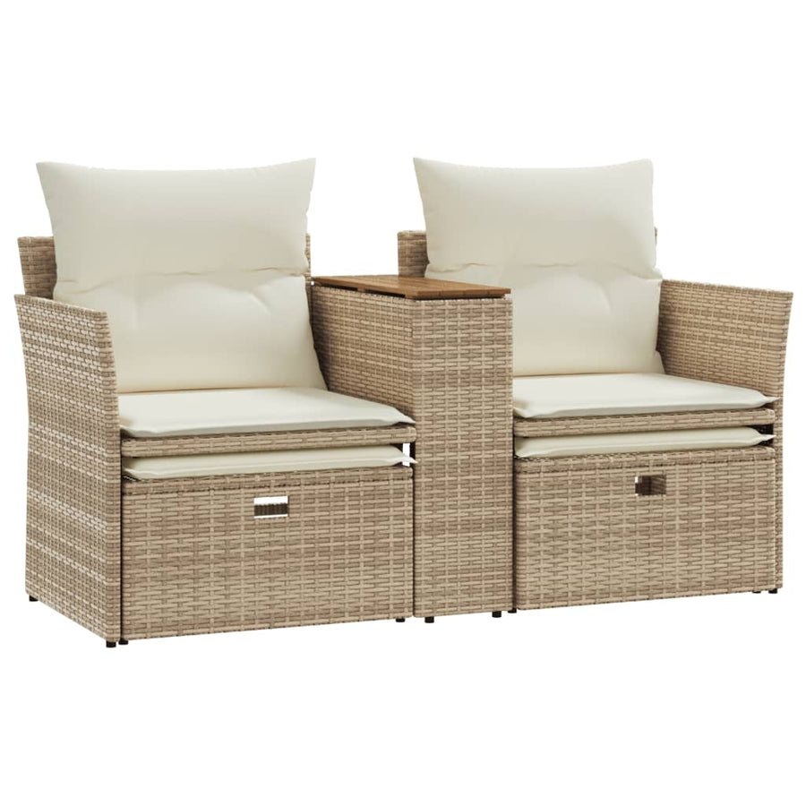 Tuinbank 2-Zits Met Voetenbanken Poly Rattan Beige zonder luifel