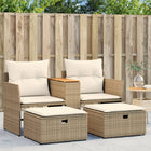 Tuinbank 2-zits poly rattan beige met voetenbanken