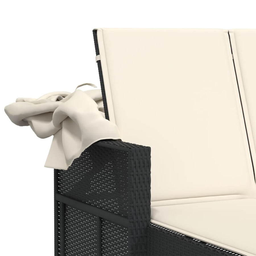 Ligbed 2-Persoons Met Luifel En Kussens Poly Rattan Zwart