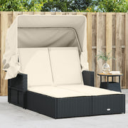 Ligbed 2-persoons poly rattan zwart met luifel en kussens