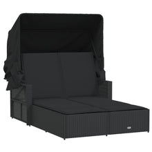 Ligbed 2-Persoons Met Luifel En Kussens Poly Rattan Zwart