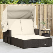 Ligbed 2-persoons poly rattan bruin met luifel