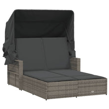Ligbed 2-Persoons Met Luifel En Kussens Poly Rattan Grijs