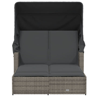 Ligbed 2-Persoons Met Luifel En Kussens Poly Rattan Grijs