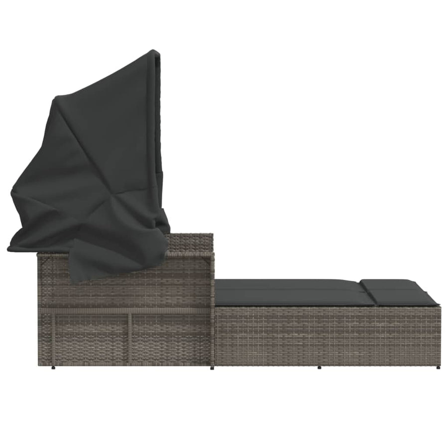 Ligbed 2-Persoons Met Luifel En Kussens Poly Rattan Grijs