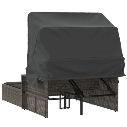 Ligbed 2-Persoons Met Luifel En Kussens Poly Rattan Grijs