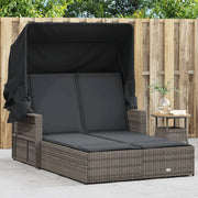 Ligbed 2-persoons poly rattan grijs met luifel en kussens