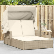 Ligbed 2-persoons poly rattan beige met luifel