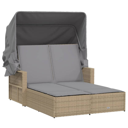 Ligbed 2-Persoons Luifel En Kussens Poly Rattan Gemengd beige