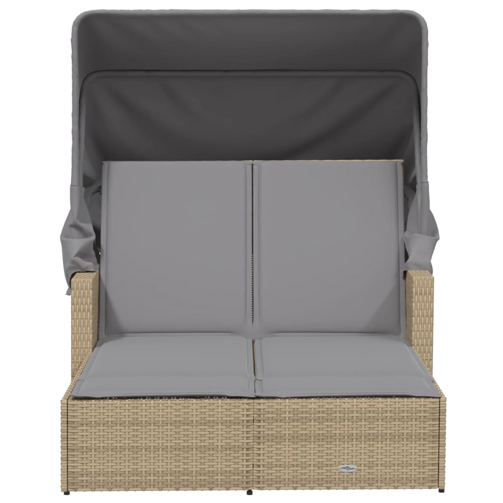 Ligbed 2-Persoons Luifel En Kussens Poly Rattan Gemengd beige