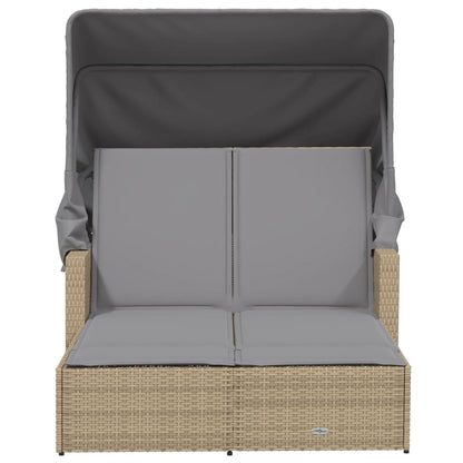 Ligbed 2-Persoons Luifel En Kussens Poly Rattan Gemengd beige