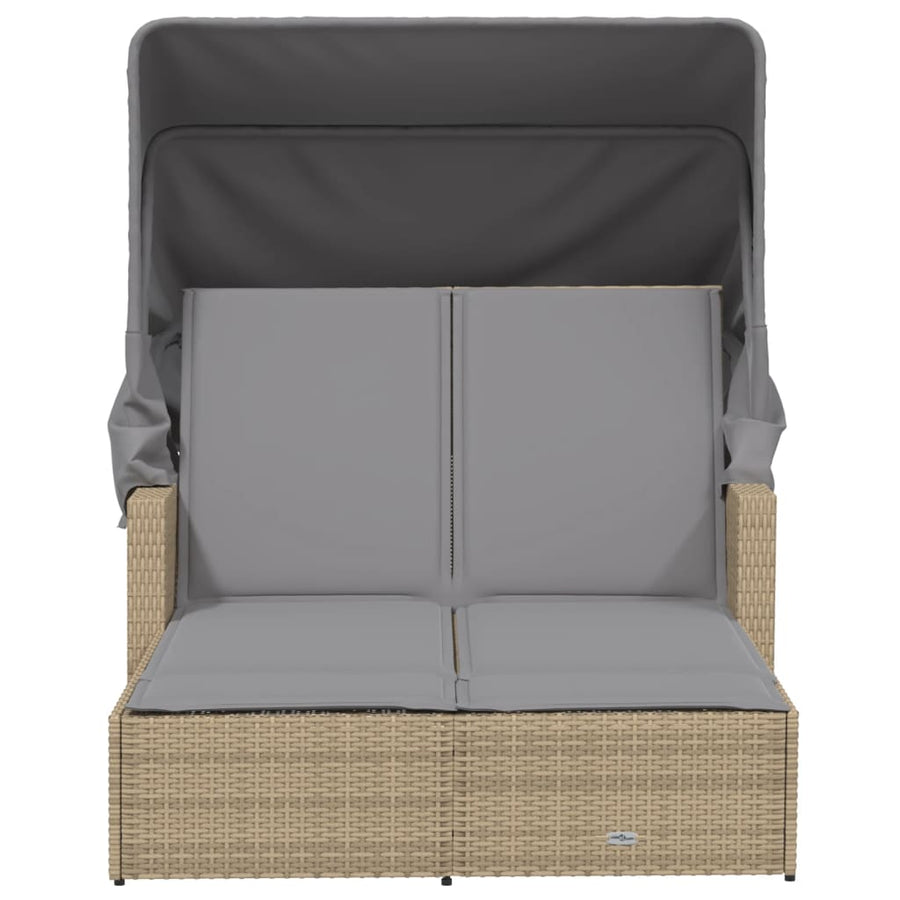 Ligbed 2-Persoons Luifel En Kussens Poly Rattan Gemengd beige