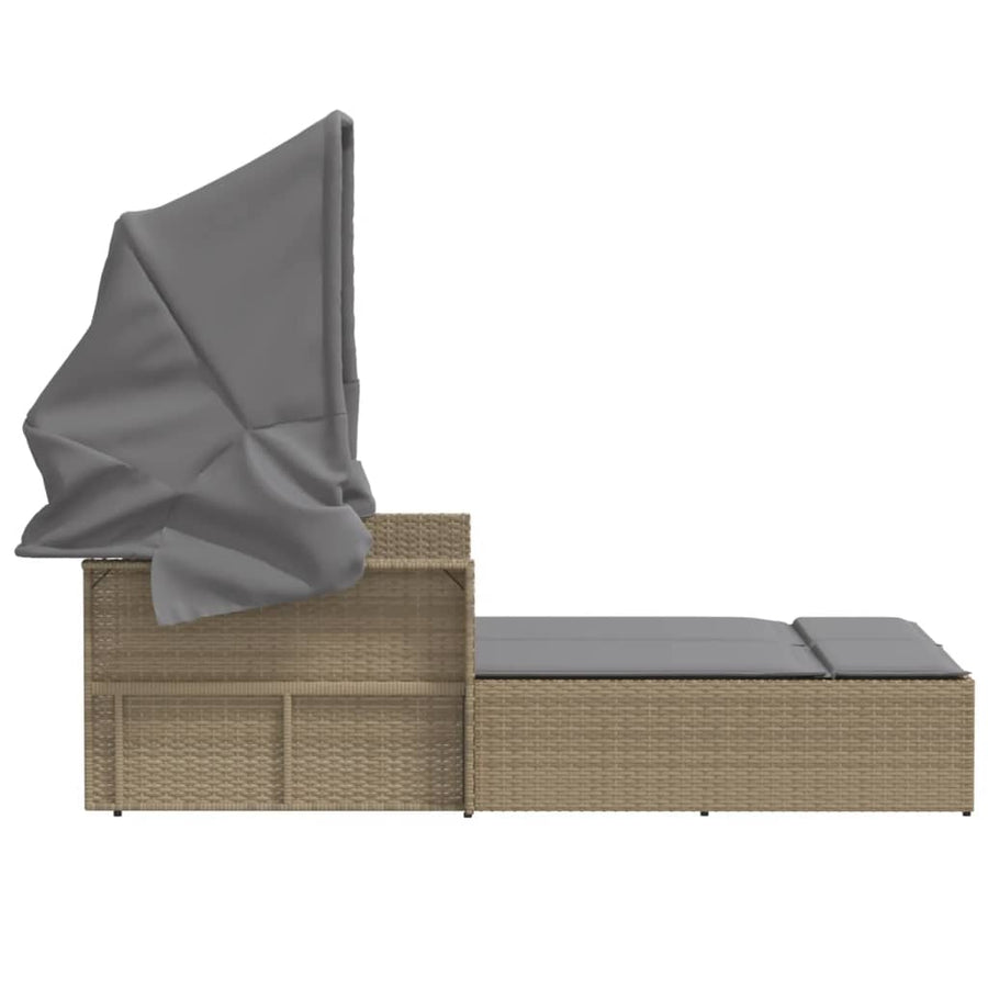 Ligbed 2-Persoons Luifel En Kussens Poly Rattan Gemengd beige