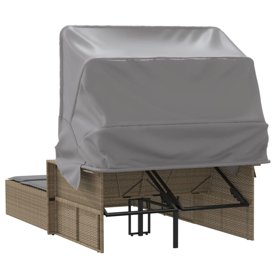 Ligbed 2-Persoons Luifel En Kussens Poly Rattan Gemengd beige