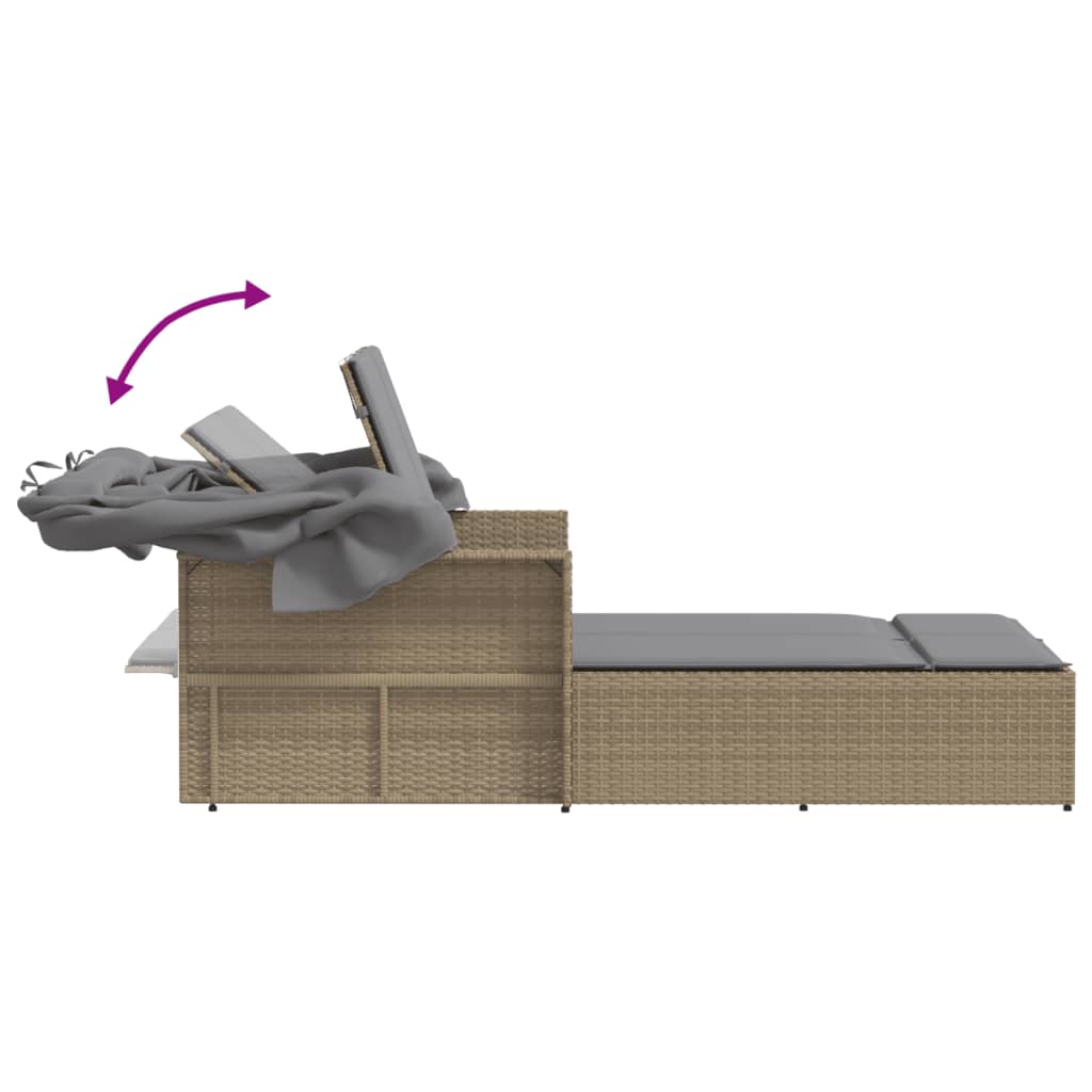 Ligbed 2-Persoons Luifel En Kussens Poly Rattan Gemengd beige