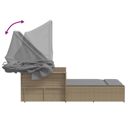 Ligbed 2-Persoons Luifel En Kussens Poly Rattan Gemengd beige