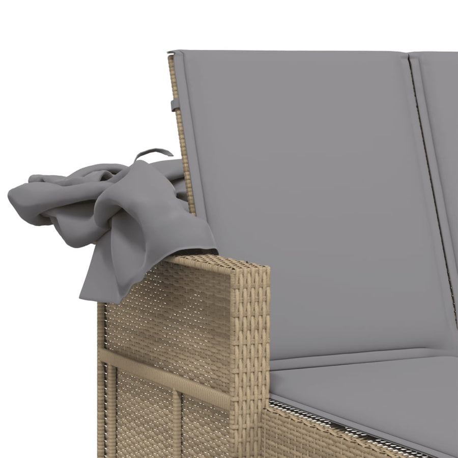 Ligbed 2-Persoons Luifel En Kussens Poly Rattan Gemengd beige