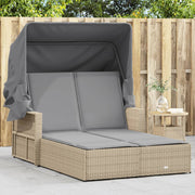 Ligbed 2-persoons poly rattan beige met luifel en kussens
