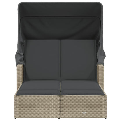Ligbed 2-Persoons Met Luifel En Kussens Poly Rattan Lichtgrijs