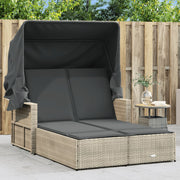 Ligbed 2-persoons poly rattan lichtgrijs met luifel en kussens