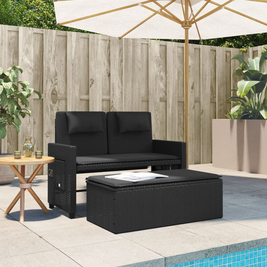 Tuinbankje Verstelbaar Met Kussens Poly Rattan Zwart