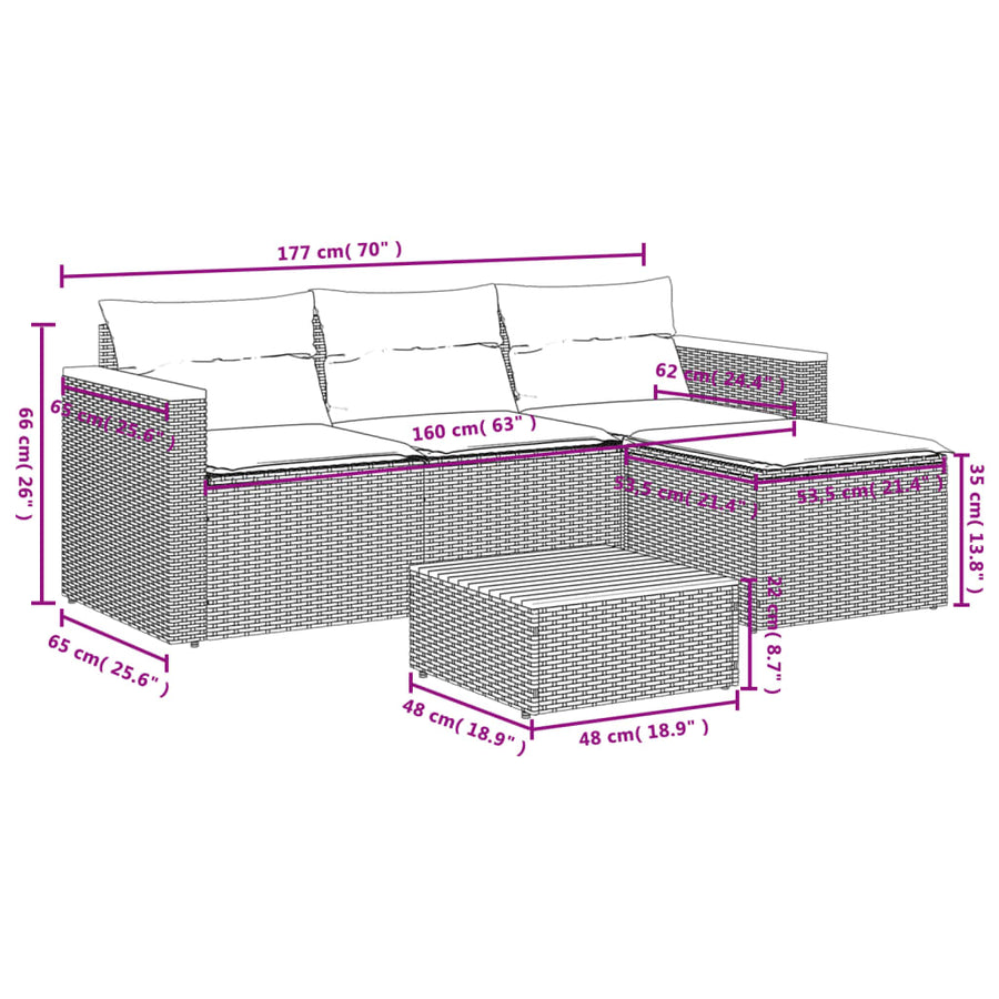 3-Delige Loungeset Met Kussens Poly Rattan Zwart