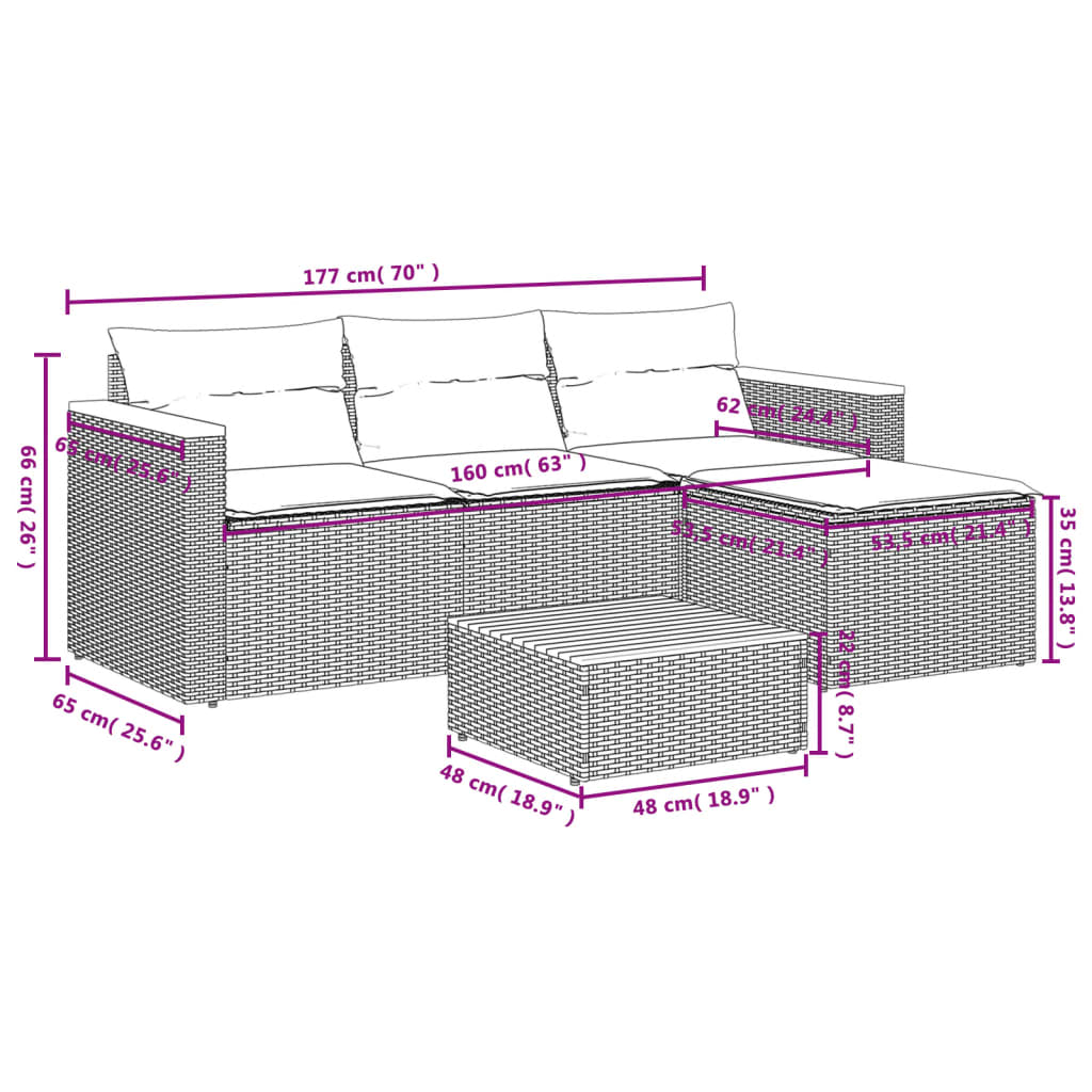3-Delige Loungeset Met Kussens Poly Rattan Beige