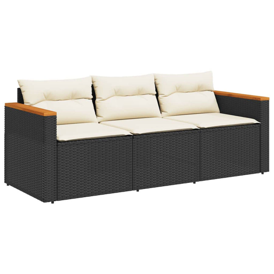 Tuinbank 3-Zits Met Kussens Poly Rattan Zwart