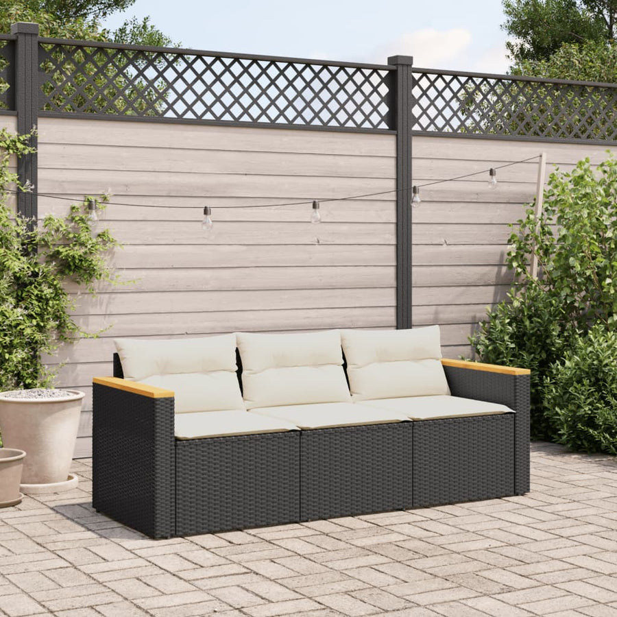 Tuinbank 3-Zits Met Kussens Poly Rattan Zwart
