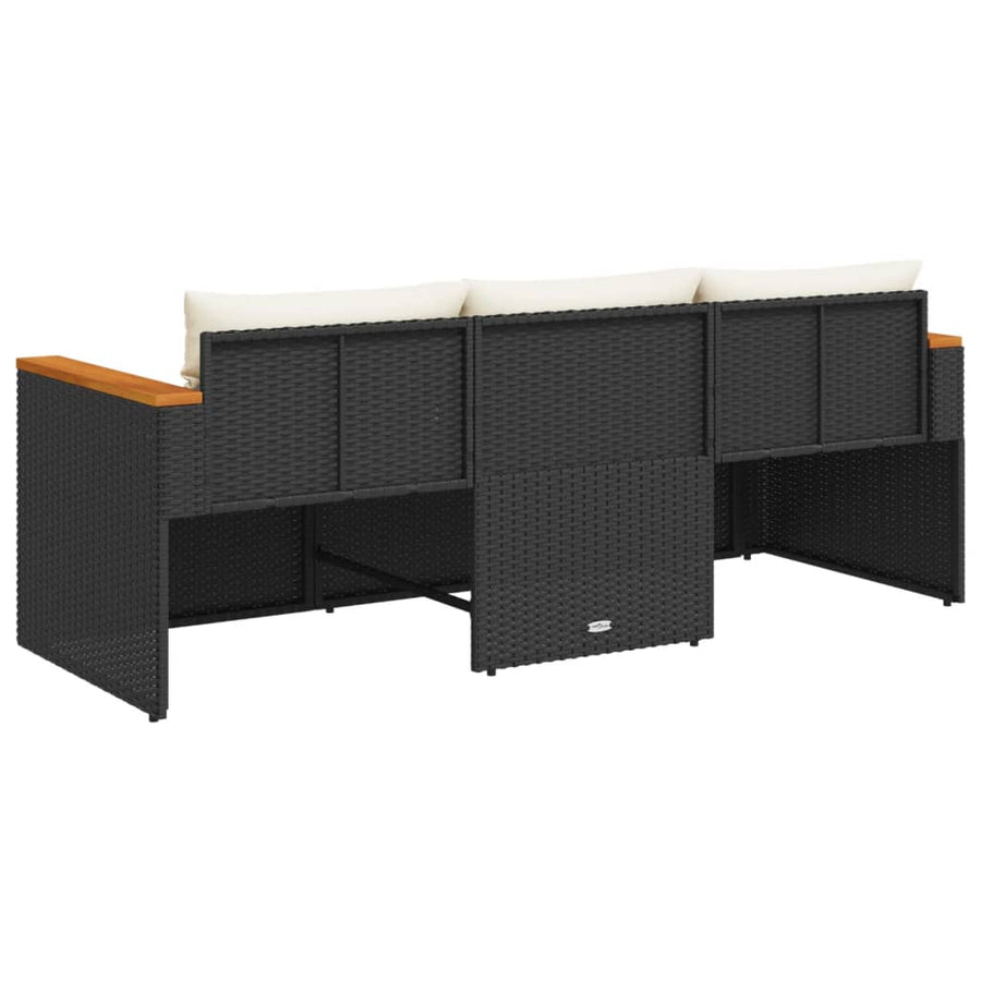 Tuinbank 3-Zits Met Kussens Poly Rattan Zwart