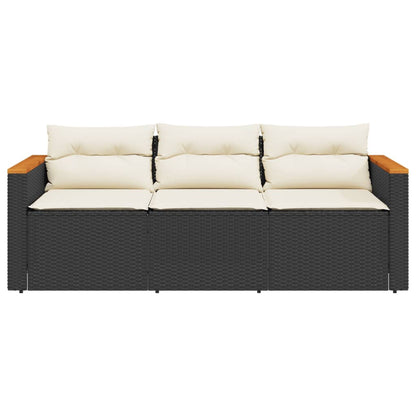Tuinbank 3-Zits Met Kussens Poly Rattan Zwart