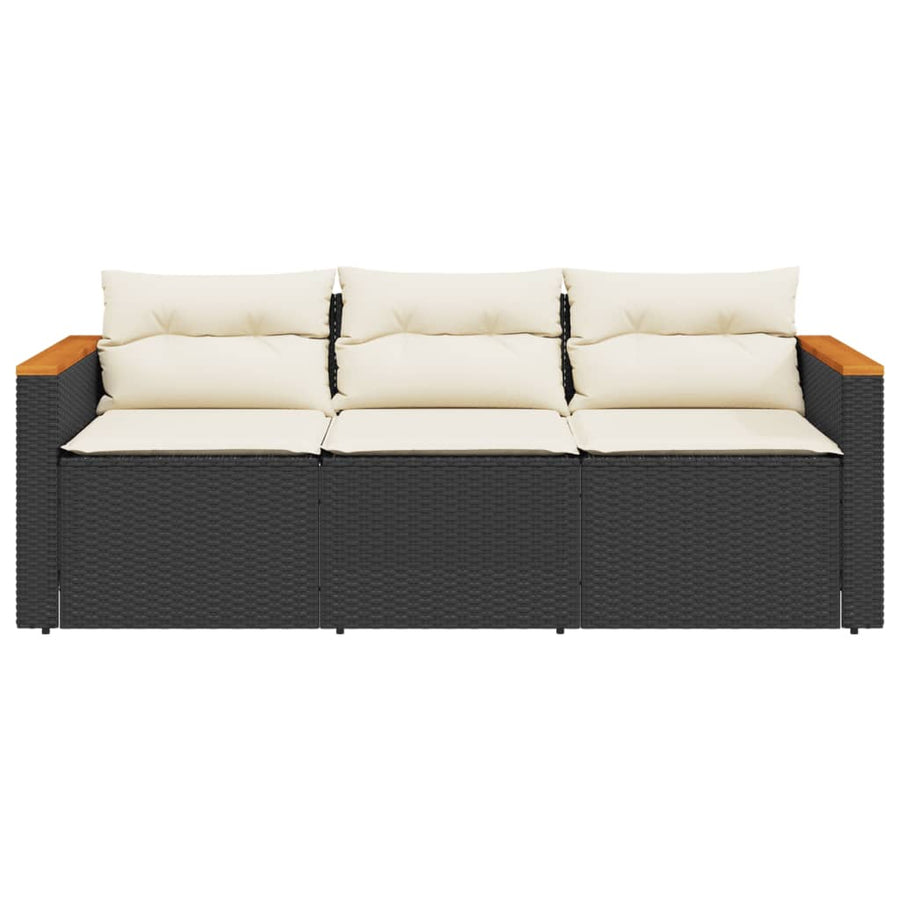 Tuinbank 3-Zits Met Kussens Poly Rattan Zwart