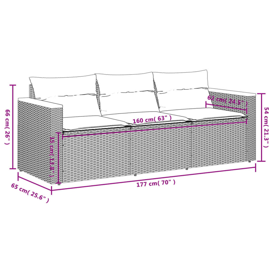 Tuinbank 3-Zits Met Kussens Poly Rattan Zwart