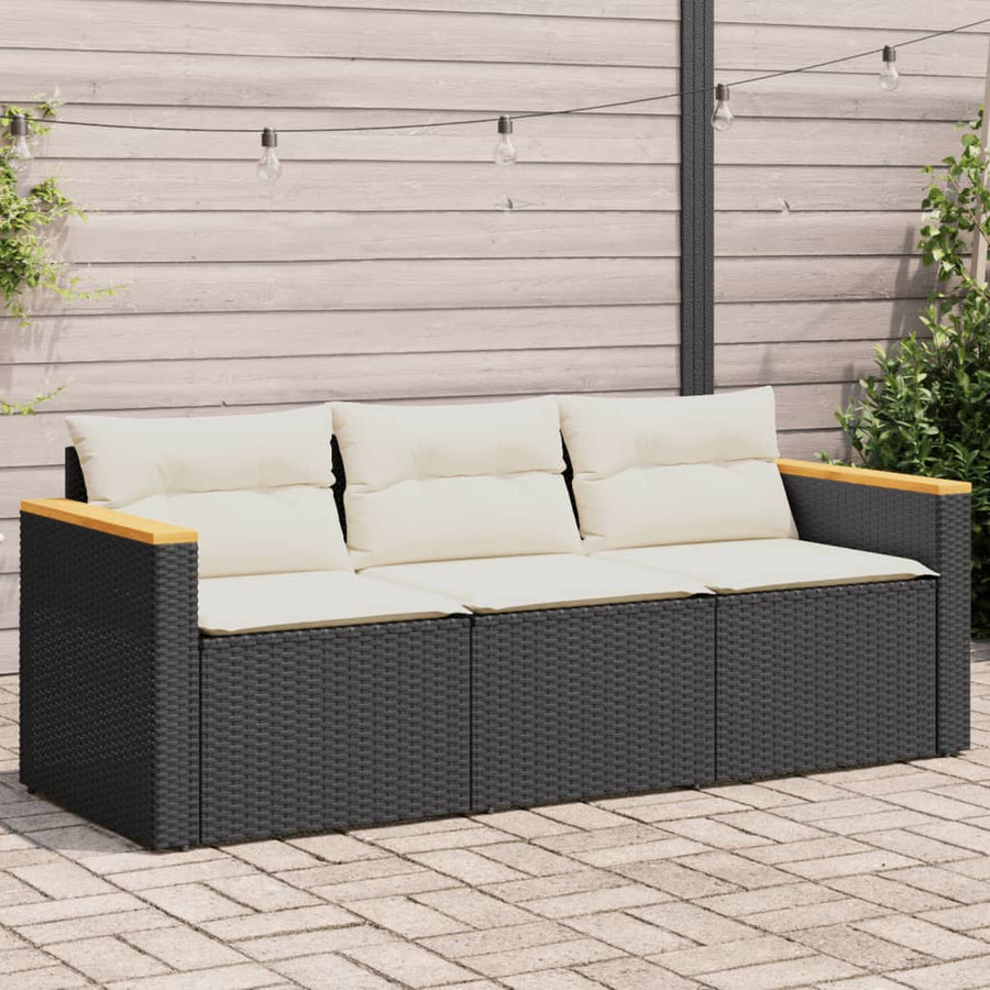 Tuinbank 3-Zits Met Kussens Poly Rattan Zwart